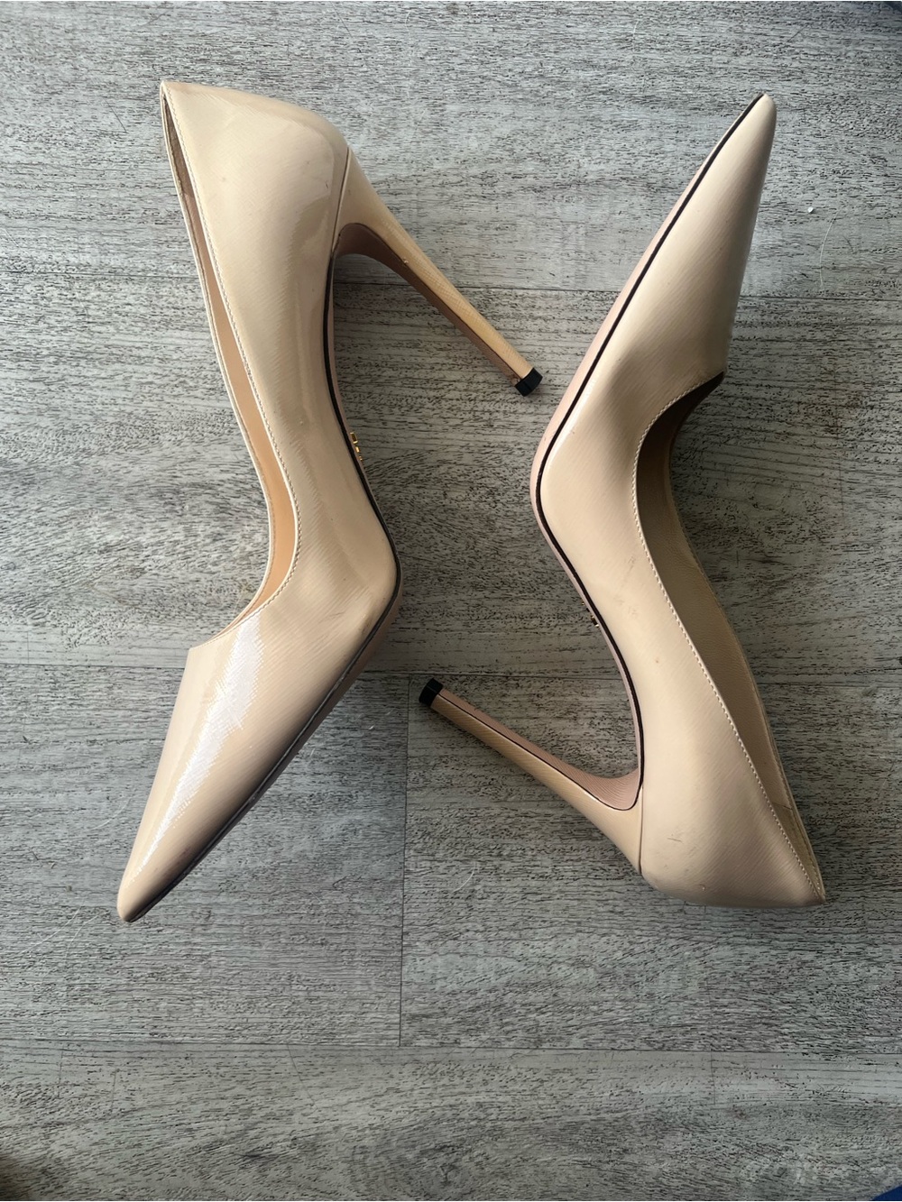 Prada Beige Patent Leather Pointed-Toe Pumps - Picture 11 of 11